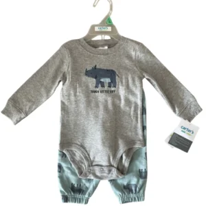 Body bebê Masculino 2 peças rinoceronte cinza e azul | Carter's